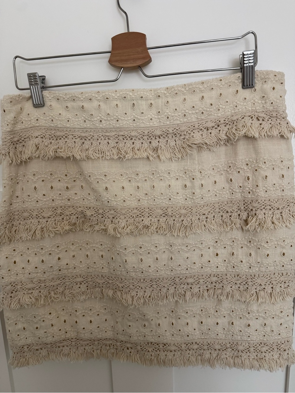 HD in Paris Beige Eyelet Fringe Mini Skirt
